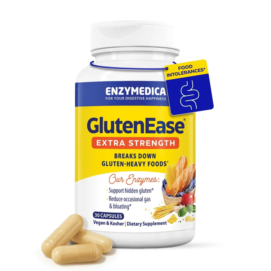 Enzymedica GlutenEase Extra Strength, Advanced Gluten Digestive Enzymes for Women and Men, Fast-Active Formula for Bloating Relief & Digestive Health, 30 Κάψουλες