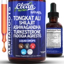 Tongkat Ali Liquid Drops Shilajit, Ashwagandha, Turkesterone, Fadogia Agrestis, Μαγνήσιο, Ιρλανδική Θάλασσα Moss, και Zinc βοτανικό συμπλήρωμα από Clean Nutra