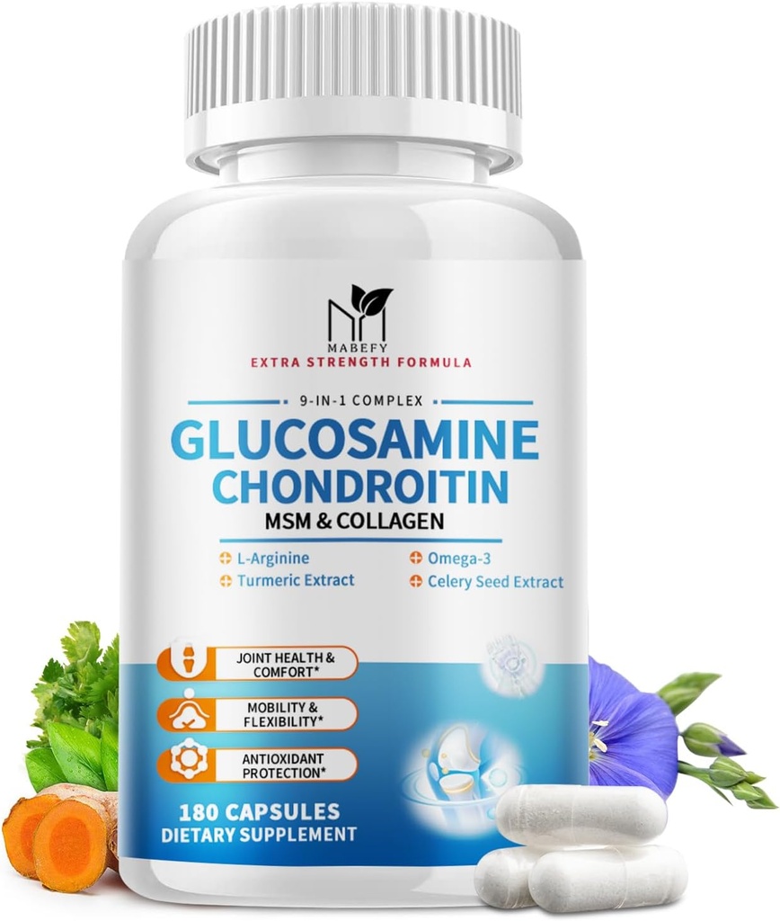 Glucosamine Chondroitin MSM Κάψουλες,Glucosamine 1500mg με κολλαγόνο, Turmeric, συμπληρώματα για άνδρες,180 κάψουλες
