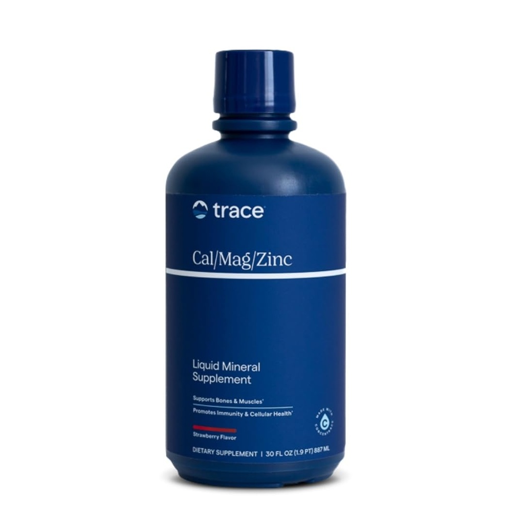 Trace Minerals Cal/Mag/Zinc - Liquid Mineral Supplement for Natural Body Health - Οστική, Μυϊκή & Κυτταρική Υγεία - Υποστηρίζει Ασυλία & Ενέργεια - Χωρίς γλουτένη - 30Fl Oz (32 υπηρεσίες) - Φυσική Φράουλα