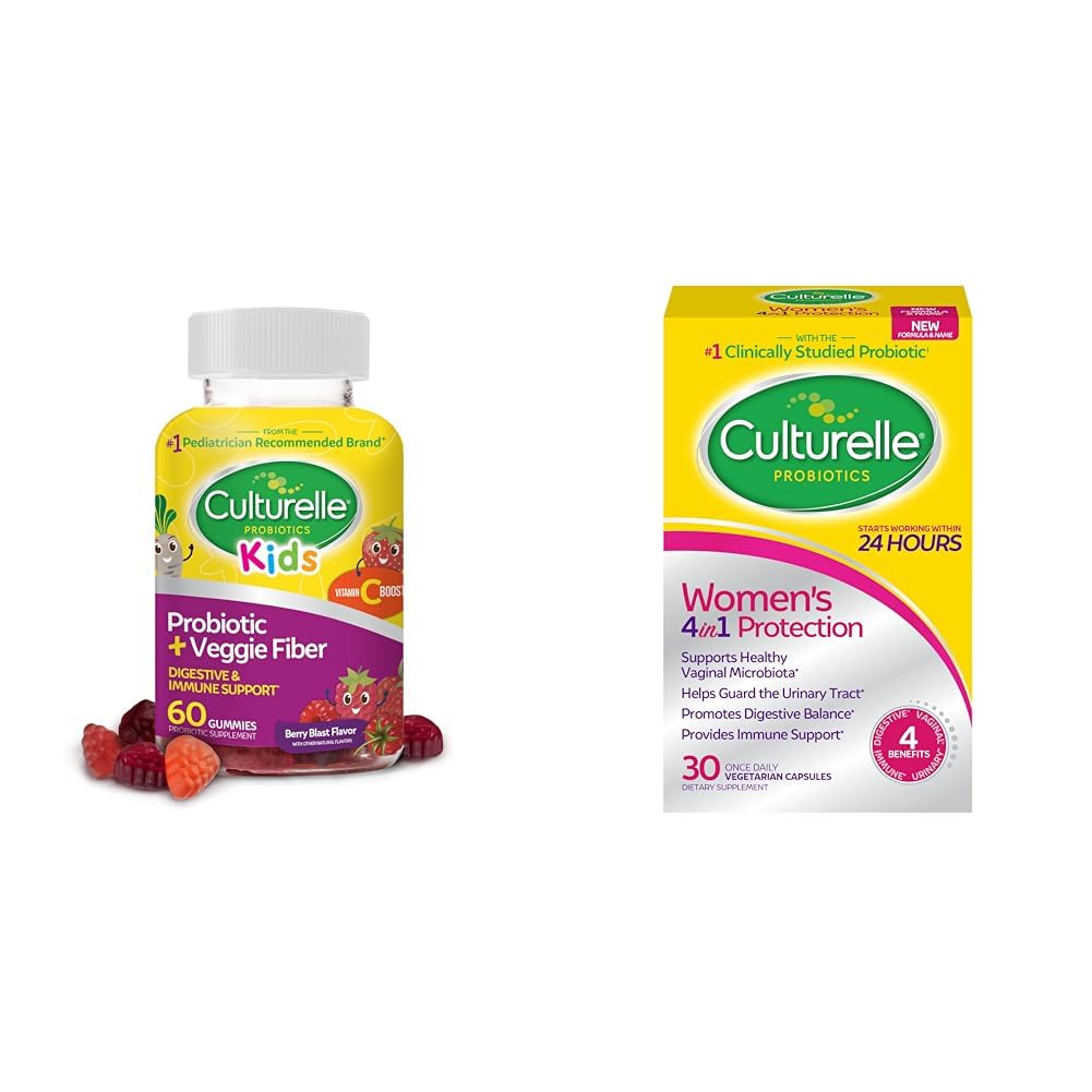 Culturelle Daily Probiotic for Kids + Veggie Fiber Gummies (Ages 3+) - 60 Count - Digestive Health & Women’s 4-in-1 Daily Probiotic Supplements for Women - Supports Κολπική Υγεία
