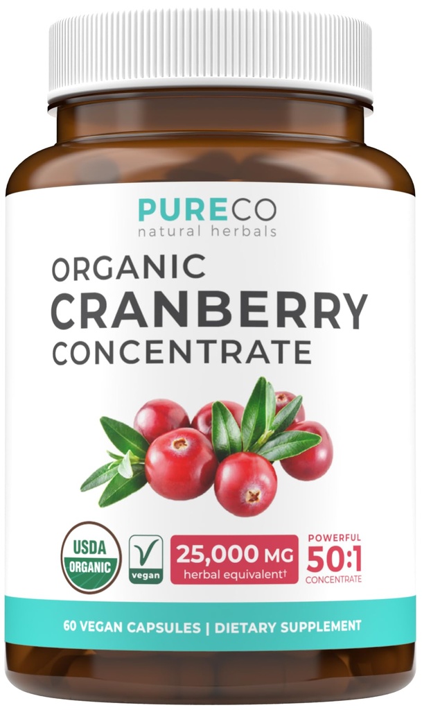 Organic Cranberry Pills - Vegan Supplement for Urinary Tract Health & Kidney Cleanse - Cranberry Pills for Women 500mg 50:1 Cranberry Concentrate Per Serving - Urinary Tract Support - 60 Capsules