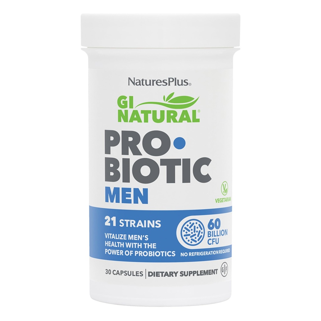 Natures Plus GI Φυσικοί Προβιοτικοί Άνδρες - 30 Κάψουλες - Digestive & Prostate Υγεία, Ανοσολογική Δύναμη - Περιλαμβάνει Saw Palmetto - Χωρίς Γλουτένη - 30 Σερβιέτες