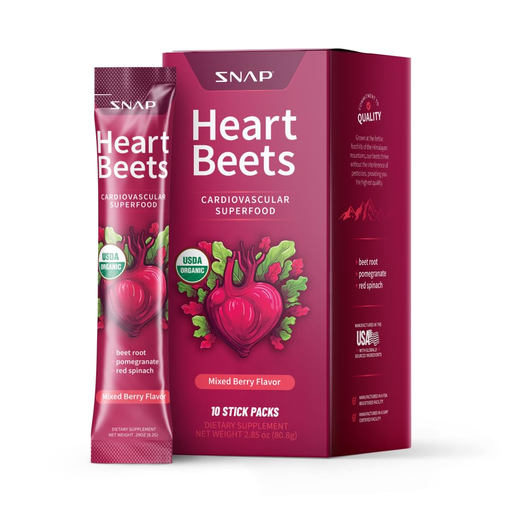 Συμπληρώματα Heart Beets Stick Packs, Βιολογικό Beet Root Powder Mix, Καρδιαγγειακή Υποστήριξη για Άνδρες & Γυναίκες, Μπιζέλια, Ρόδι & Κόκκινο Σπανάκι, Nitric Oxide Booster, Mixed Berry, 10 Υπηρεσίες