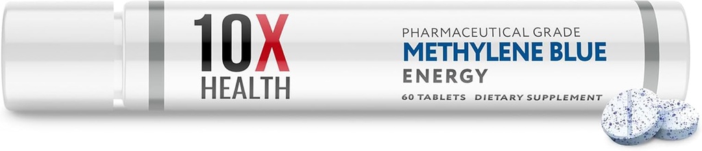 10X Health Methylene Blue Supplement with Black Pepper Extract - 60 Tablets Methylene Blue Pharmaceutical Grade Tablets - Supports Energy, Focus & Cognition - Vegan, Non-GMO