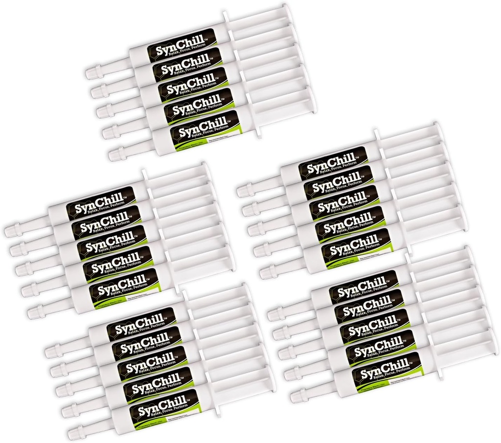 SynChill Oral Horse Calming Gel, 100% Natural & Nutritional Supplement, Lab Proven Results, Designed for Focus & Performance, Εγκεκριμένο από Olympic Professionals & Veterinians, Made in USA - 25-Pack