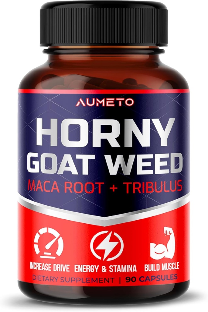 Horny Goat Weed Supplement with L-Arginine Tribulus Terrestris Maca Root Tongkat Ali - Male Energy, Strength and Memory Support (90 Count (Pack of 1))