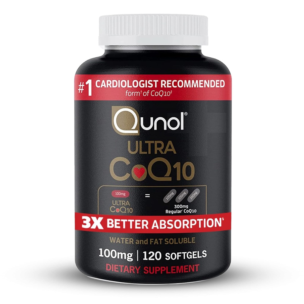 Qunol CoQ10 100mg Softgels, Ultra CoQ10 100mg, 3x Καλύτερη Απορρόφηση, Αντιοξειδωτικό για την Καρδιά Υγεία & Παραγωγή Ενέργειας, Συνένζυμο Q10 Βιταμίνες και Συμπληρώματα, 4 Μήνες Προμήθεια, 120 Μέτρα