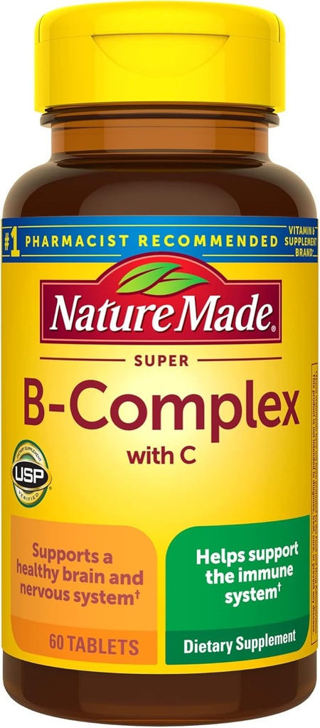 Nature Made Super B Complex με βιταμίνη C και φολικό οξύ, συμπλήρωμα διατροφής για την υποστήριξη της κυτταρικής ενέργειας, 60 δισκία, 60 ημέρες προσφοράς