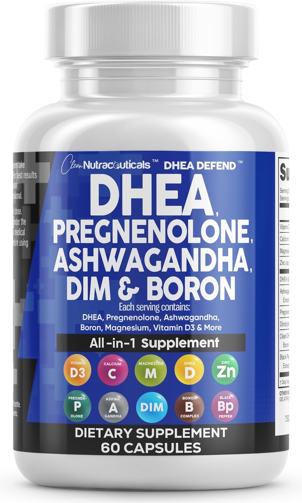 DHEA 200mg συμπλήρωμα Pregnenolone 100mg για άνδρες & γυναίκες με DIM Ashwagandha Boron 6mg σύνθετο ασβέστιο μαγνήσιο ψευδάργυρος 50mg βιταμίνη D3 5000 IU κάψουλες υποστήριξης ορμονών