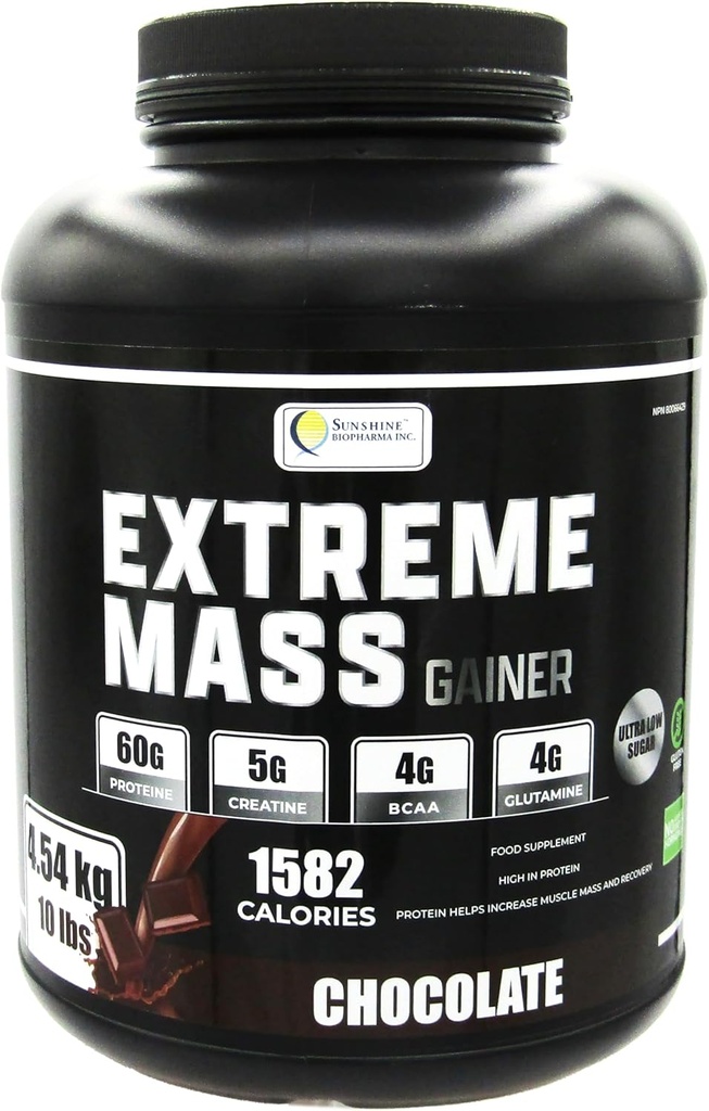 Extreme Mass Weight Gainer Muscle Builder, 10 λίβρες (4,54 κιλά) με λιγότερη ζάχαρη για εντατική προπόνηση από υψηλή θερμίδα Ενισχυμένη πρωτεΐνη ορού γάλακτος (Chocolate)