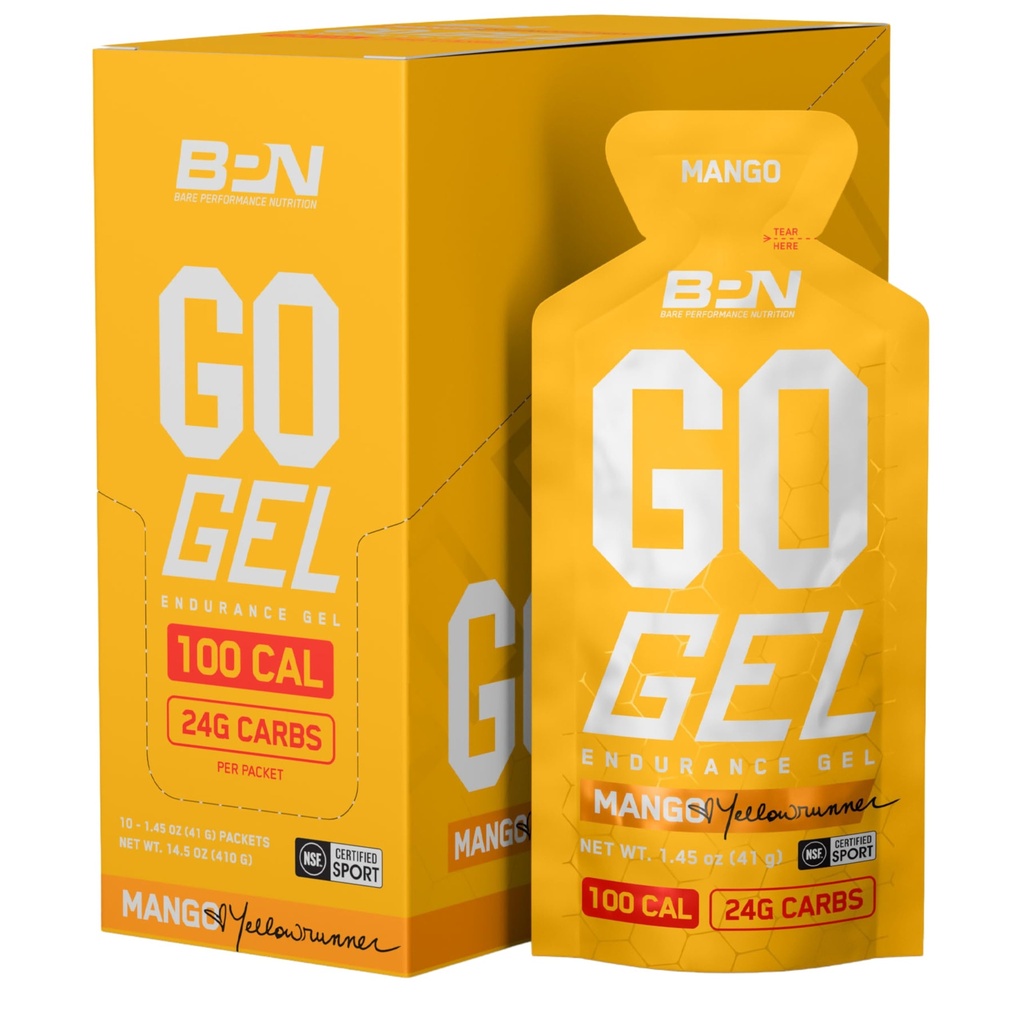 ΦΥΣΙΚΗ ΕΠΙΔΟΣΕΙΣ BARE, BPN Go Gel Αντοχή, 24g υδατάνθρακες & 100 θερμίδες ανά συσκευασία, Vegan + Gluten Free Running Gel, 10 Single-Serving Packs, Mango