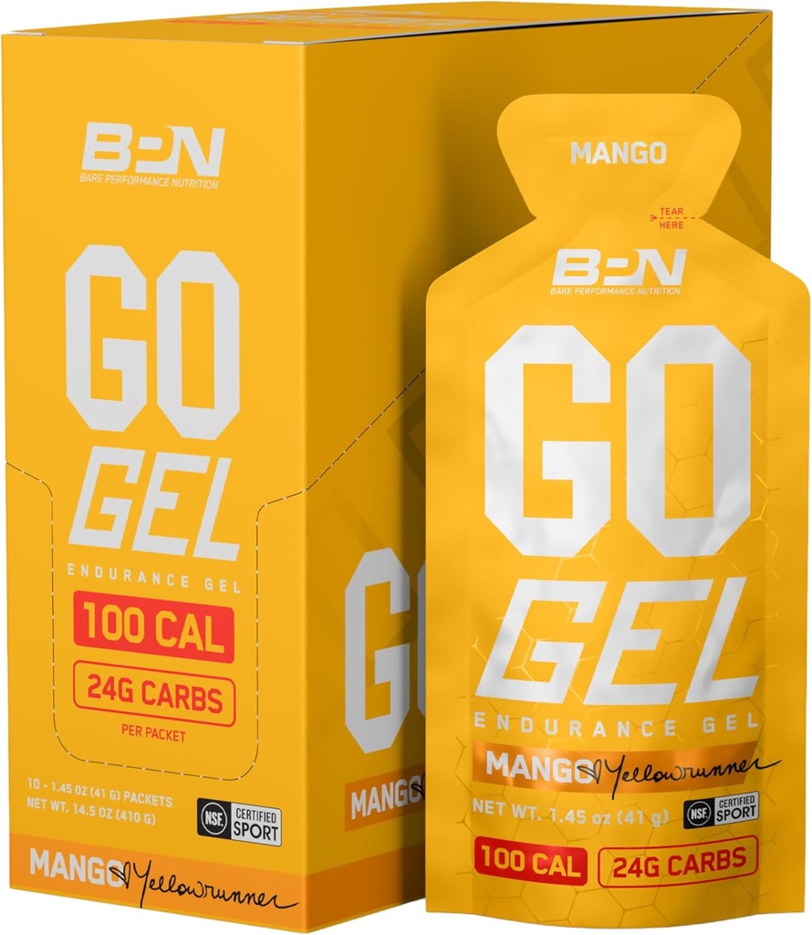 ΦΥΣΙΚΗ ΕΠΙΔΟΣΕΙΣ BARE, BPN Go Gel Αντοχή, 24g υδατάνθρακες & 100 θερμίδες ανά συσκευασία, Vegan + Gluten Free Running Gel, 10 Single-Serving Packs, Mango