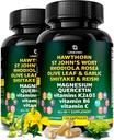 Βιολογικά κάψουλες Hawthorn Berry - Hawthorn Berry με St Johns Wort Rhodiola Rosea Olive Leaf Shiitake Reishi Mushroom Quercetin & Vitamin C, D3, K2, B6 & Magnesium (240 Count)