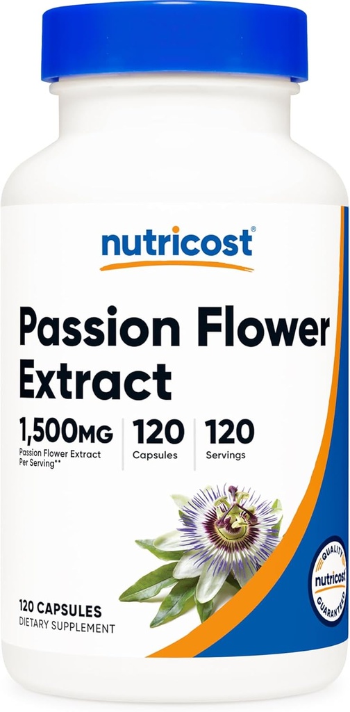 Nutricost Passion Flower Extract (1.500mg Ισοδύναμο) 120 Κάψουλες - Χωρίς γλουτένη, μη ΓΤΟ και φιλικό προς τους χορτοφάγους