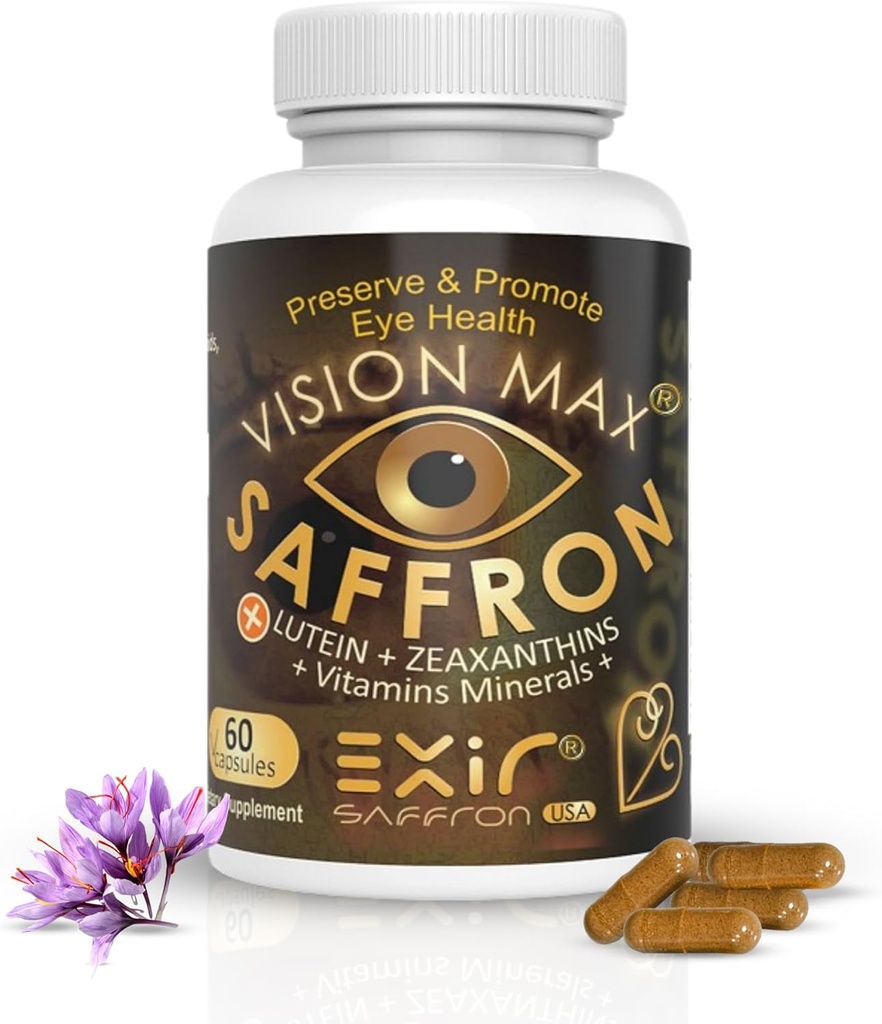 Lutein, Zeaxanthin Plus Saffron Herbs Nutritional Eye Supplement - Promotes Macular & Retinal Health, 60 Capsules