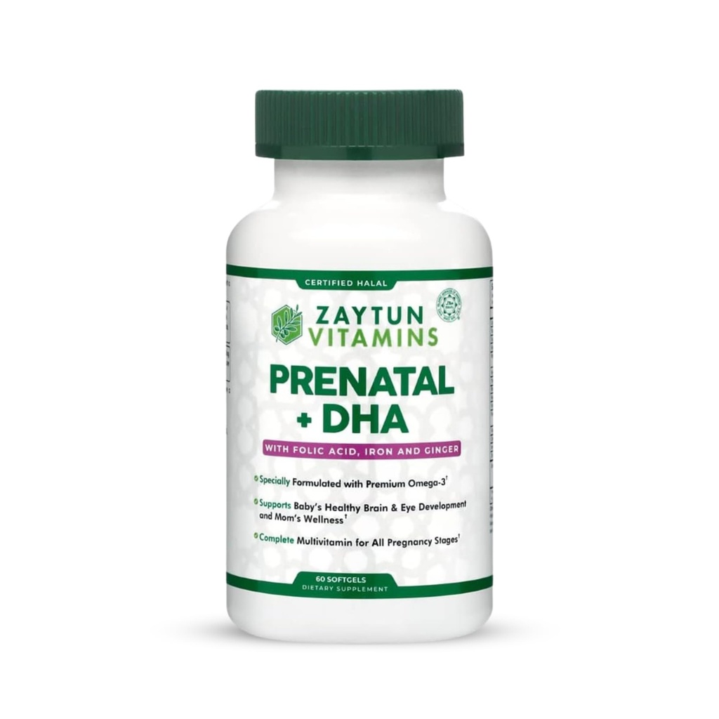 Halal Προγεννητικές Βιταμίνες + DHA, Folic Acid Iron, Ginger για Καταπραϋντικό, Μια Καθημερινή, για όλα τα στάδια εγκυμοσύνης, Χωρίς γλουτένη, μη-GMO, 60 Softgels, 2 Μήνες Προσφορά, ΗΠΑ Κατασκευασμένες, Χαλικές Βιταμίνες