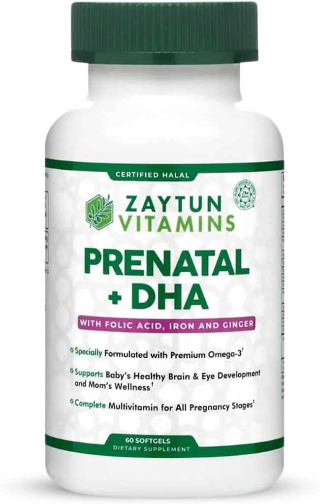 Halal Προγεννητικές Βιταμίνες + DHA, Folic Acid Iron, Ginger για Καταπραϋντικό, Μια Καθημερινή, για όλα τα στάδια εγκυμοσύνης, Χωρίς γλουτένη, μη-GMO, 60 Softgels, 2 Μήνες Προσφορά, ΗΠΑ Κατασκευασμένες, Χαλικές Βιταμίνες