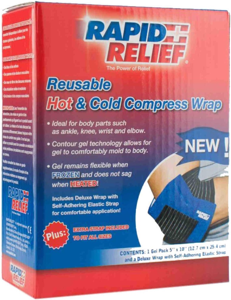 Rapid Relief Deluxe Reuseable Hot and Cold Compress - Μικρό ευέλικτο πακέτο πάγου Ζεστό κρύο πακέτο θεραπείας για αγκώνα, γόνατο & κοινό πόνο με ρυθμιζόμενο λουράκι, παγώσει ή μικροκυμάτων