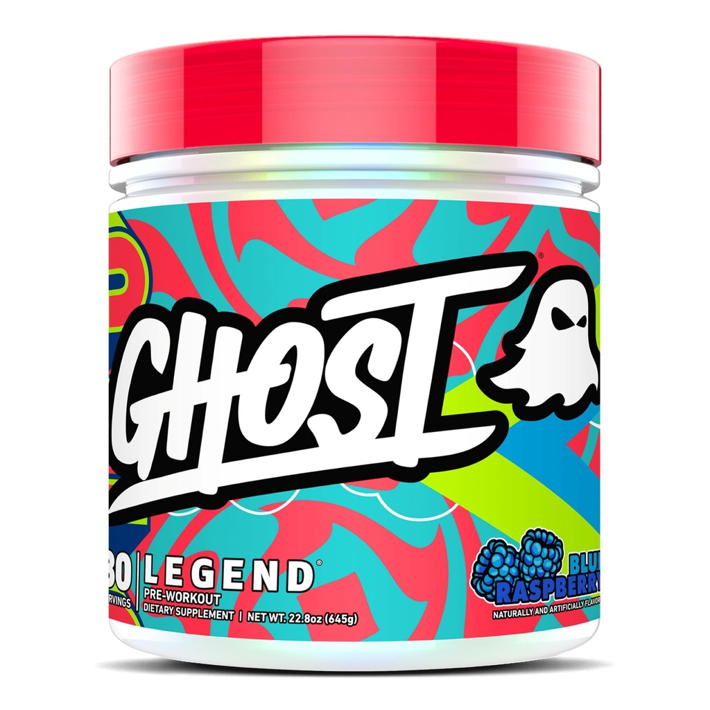 GHOST Legend σε σκόνη πριν την προπόνηση, μπλε σμέουρο - 30 Σερβιέτες – Προ-εξάσκηση για άνδρες και γυναίκες με χολίνη, L-Citrulline, & Beta Alanine για την ενέργεια & εστίαση