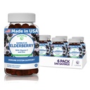 Lunakai Sambucus Elderberry Gummies με ψευδάργυρο & βιταμίνη C για ενήλικες & παιδιά - 100mg Black Elderberry Vitamins Immune Support Sup - Vegan, Non-GMO, No Corn Syrup - 6 Pack