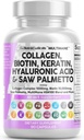 Καθαρά χάπια κολλαγόνου 1000mg Biotin 10000mcg Keratin Saw Palmetto Hyaluronic Acid - Δέρμα μαλλιών & νύχια Βιταμίνες & DHT Blocker με βιταμίνη Ε Folic Acid Pumpkin Seed MSM - 90 Count