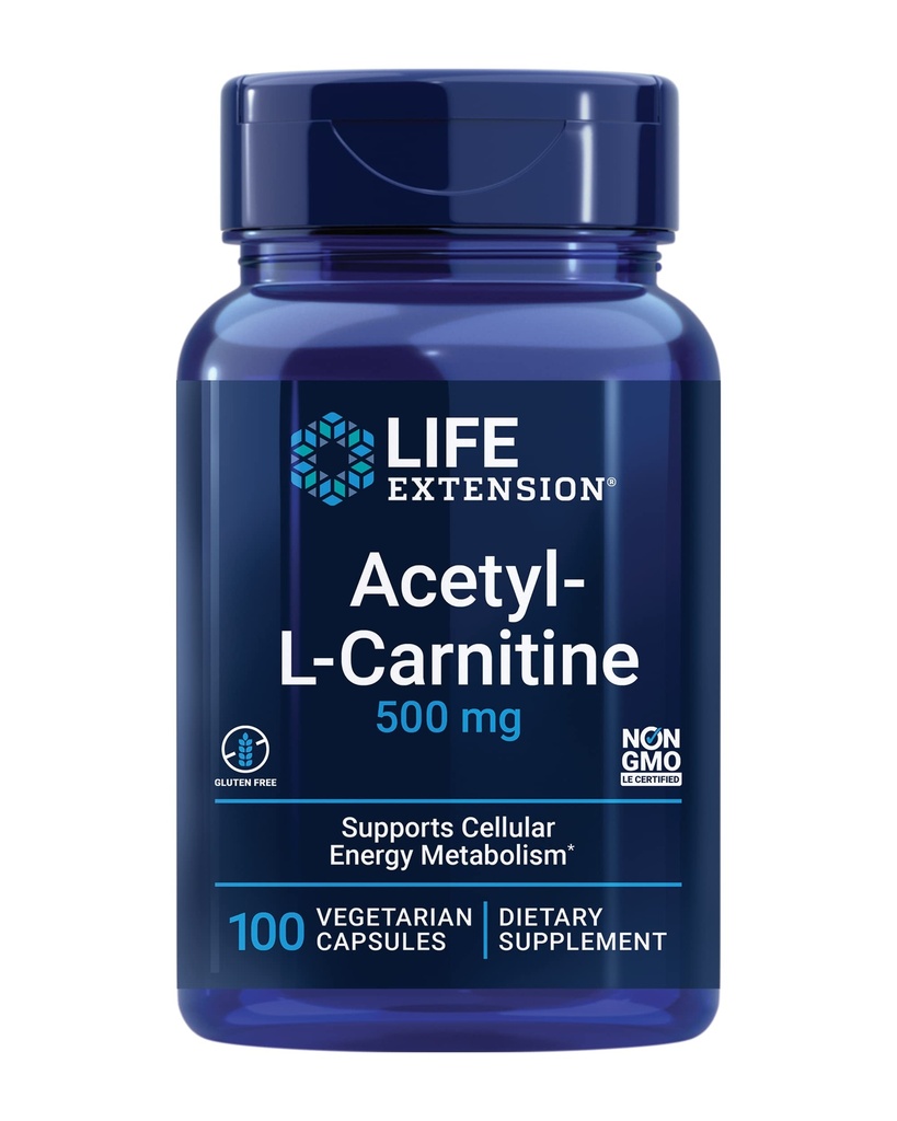 Επέκταση ζωής Acetyl-L-καρνιτίνη, Acetyl-L-Καρνιτίνη, Βιταμίνη C, Εγκέφαλος, Mood & Nerve Υγεία, Κυτταρική ενέργεια, 3-μηνη προσφορά, Χωρίς γλουτένη, Μη ΓΤΟ, Χορτοφαγικά, 100 κάψουλες