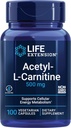 Life Extension Acetyl-L-Carnitine, Acetyl-L-Carnitine, Vitamin C, Brain, Mood & Nerve Health, Cellular Energy, 3-Month Supply, Gluten-Free, Non-GMO, Vegetarian, 100 Capsules
