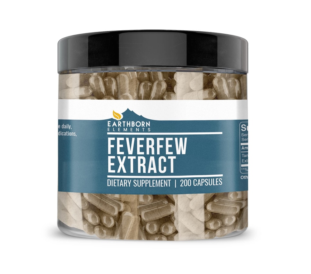 Earthborn στοιχεία Feverfew Extract 200 κάψουλες, καθαρό & μη αραιωμένο, χωρίς πρόσθετα