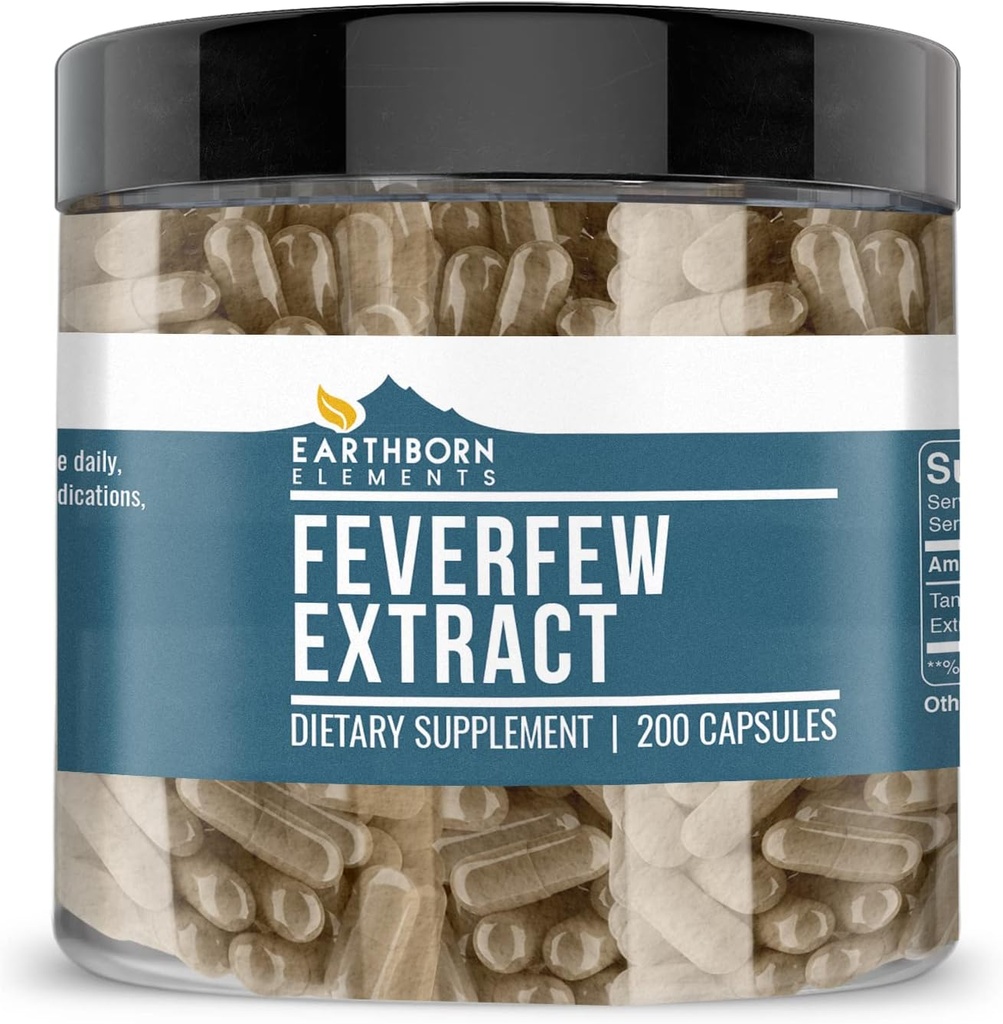 Earthborn στοιχεία Feverfew Extract 200 κάψουλες, καθαρό & μη αραιωμένο, χωρίς πρόσθετα
