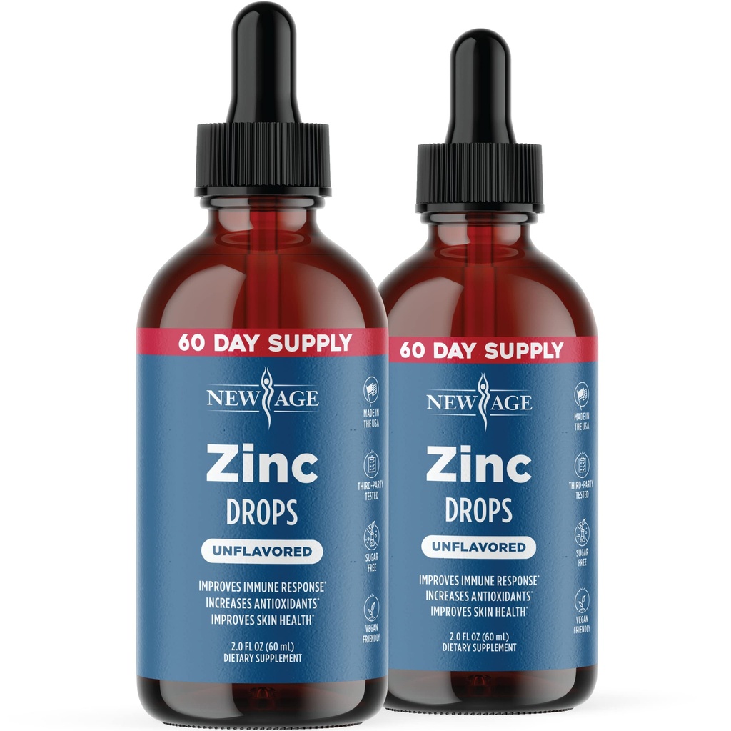 Liquid Zinc Drops for All Ages by NEW AGE - Zinc Sulfate for Immune Support, Vegan, Non-GMO & Gluten Free, 60 Day Supply, 2-Pack