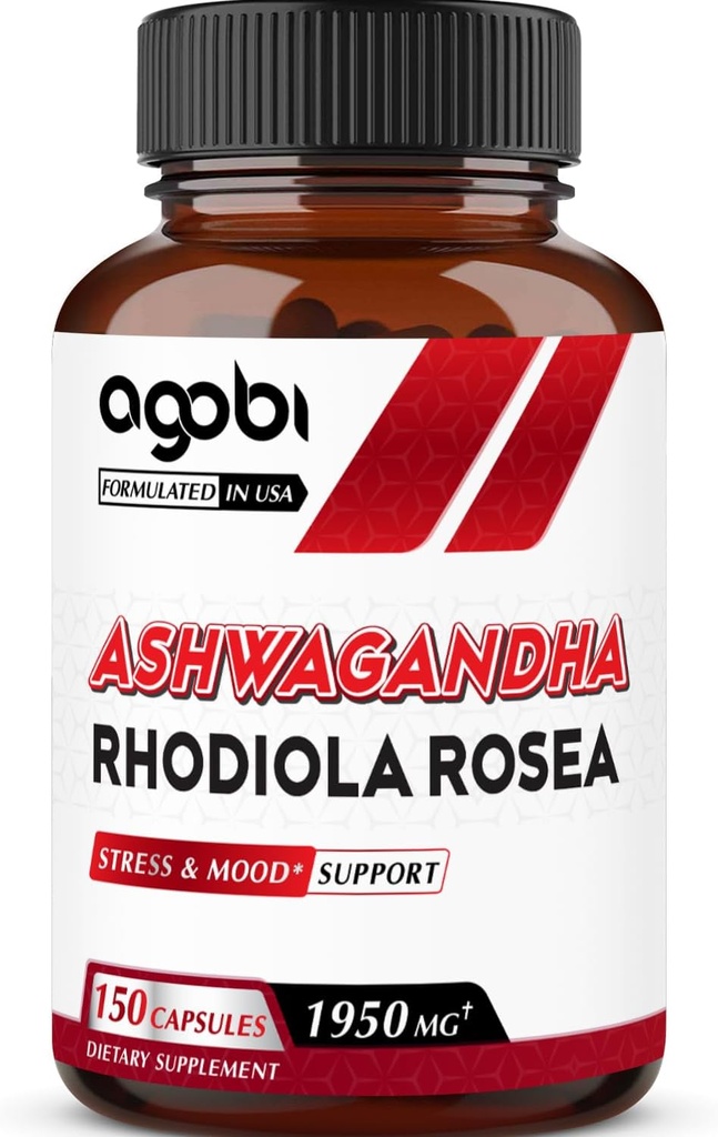 agobi Ashwagandha συμπλήρωμα με Rhodiola Rosea 1950mg - Υψηλή συμπυκνωμένο εκχύλισμα για ανοσοποιητικό σύστημα, δύναμη, παραγωγή ενέργειας, εστίαση & συνολική υγεία - 150 κάψουλες