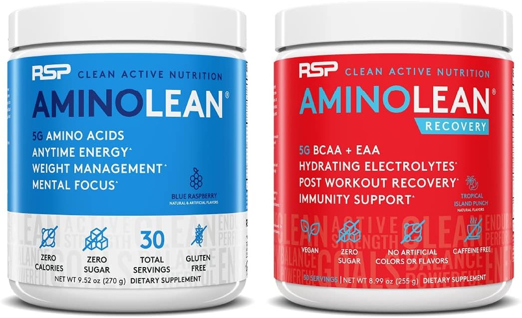 RSP NUTRITION AminoLean Pre Education Energy (Blue Raspberry 30 Services) με AminoLean Recovery Post Workout Boost (Tropical Island Punch 30 Services)