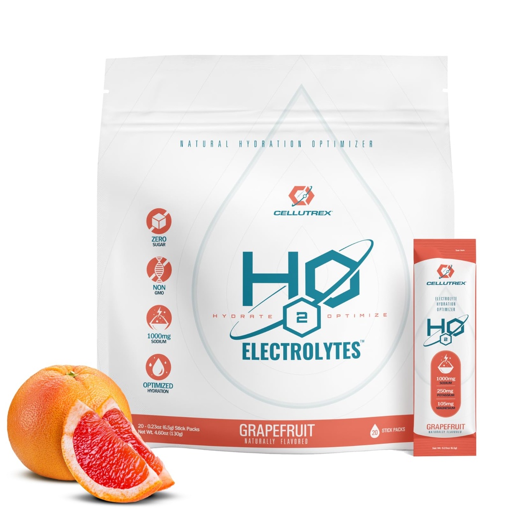 Cellutrex® H2O Ηλεκτρόλυτα – Ηλεκτρολυτικά Ποτά σε σκόνη Mix, Zero Sugar, Φυσικό Αλάτι Ενυδάτωση Πακέτα για Ανάκτηση και Ευεξία, Grapefruit, 20 Sticks