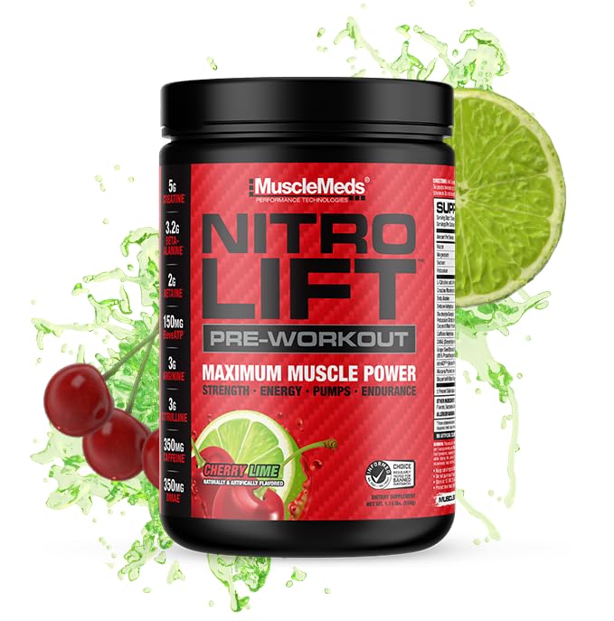 ΜύεςMeds Nitro Lift Προ προπόνηση Ενίσχυση αντοχής και μυϊκή απόδοση, Cherry Lime, 40 εξυπηρετήσεις