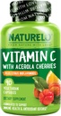 NATURELO Vitamin C with Organic Acerola Cherry Extract and Citrus Bioflavonoids - Vegan Supplement - Immune Support - 500 mg VIT C per Cap - Non-GMO - 90 Capsules