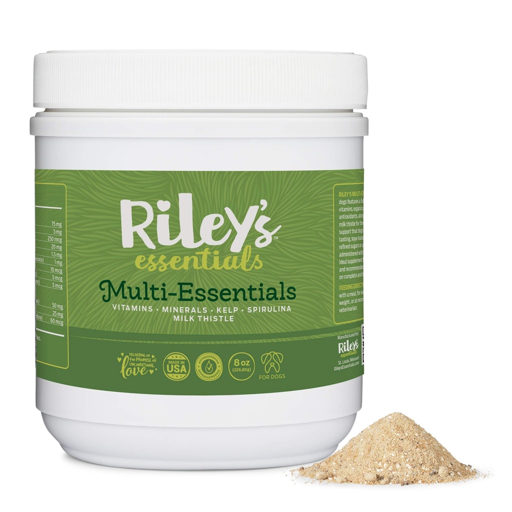 Riley's Multi-Essentials Multivitamin for Dogs - Βιταμίνες, Ορυκτά, Spirulina, Kelp, και Milk Thistle για Διατροφική Υποστήριξη - Puppy and Senior Dog Vitamins - 8oz Powder