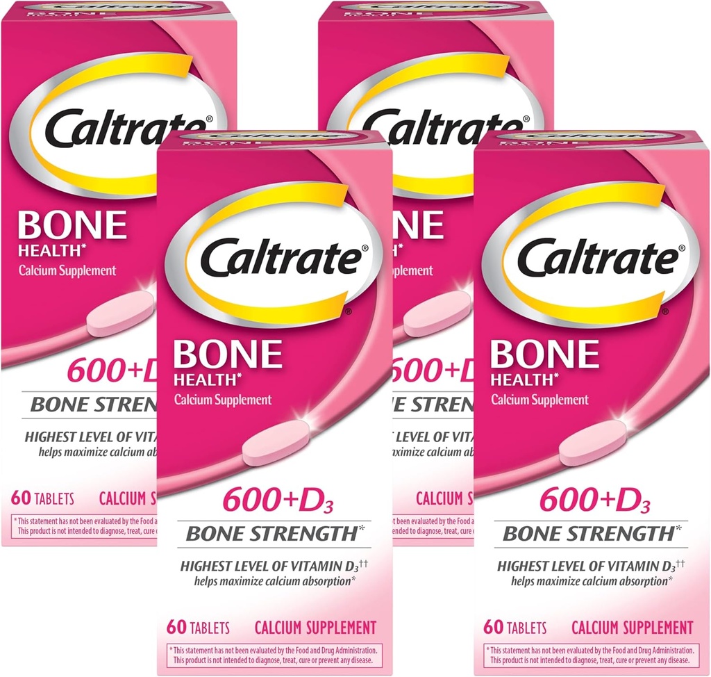 Caltrate 600 Plus D3 Calcium and Vitamin D Supplement Tablets, Συμπληρώματα Υγείας των Οστών για Ενήλικες - 60 Count (Pack of 4)