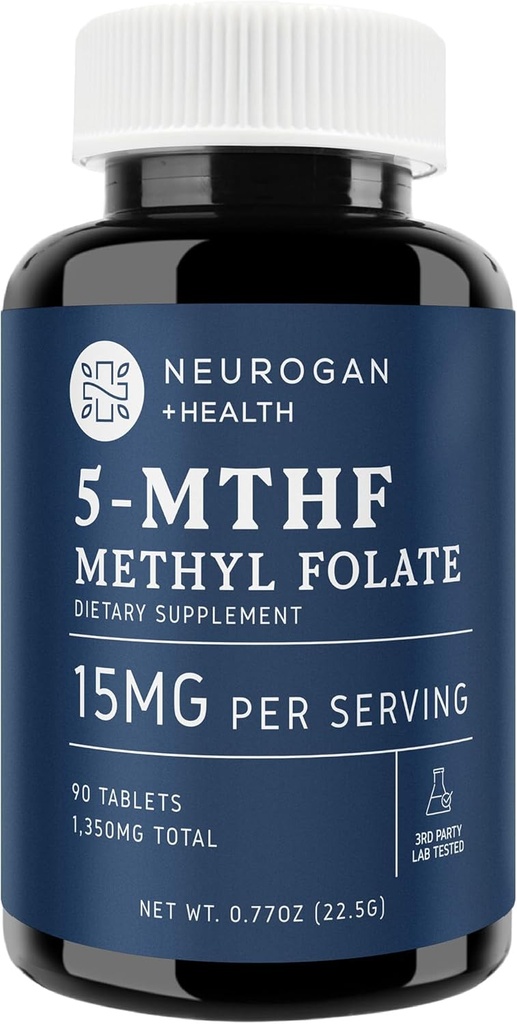 Neurogan L-5- MTHF Συμπλήρωμα φολικό μεθύλιο, 15 mg - Ενεργό Φολικό Οξύ- Vegan, Gluten-free & Non-GMO - Υποστηρίζει Γνωστική, Καρδιαγγειακή & Mood Υγεία - Made in USA, 90-Day Supply