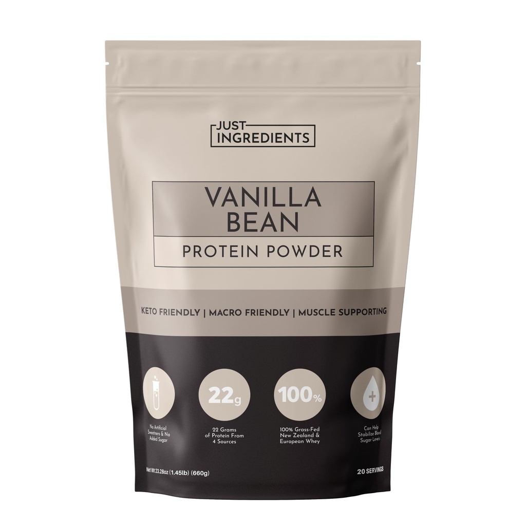 Just INGREDIENTS Vanilla Bean Protein Powder – 20-Serving ανάμειξη με 100% Grass-Fed Whey & Organic Plant Proteins – Real Vanilla Bean & Cinnamon – Υποστηρίζει την αποκατάσταση των μυών, ενέργεια*