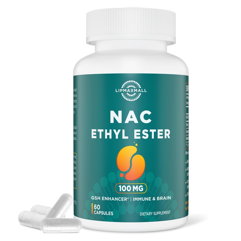 lipmaxmall N-Acetyl Cysteine Ethyl Ester 100mg-Περισσότερη Απορρόφηση από 1000mg NAC-με Γλυκίνη 600mg-Benefit Γλουταθειόνη-Καλή για ανοσοποιητικό σύστημα & Αντιοξειδωτικό για ενήλικες,NACET(60 Κάψουλες-1 Συσκευασία)