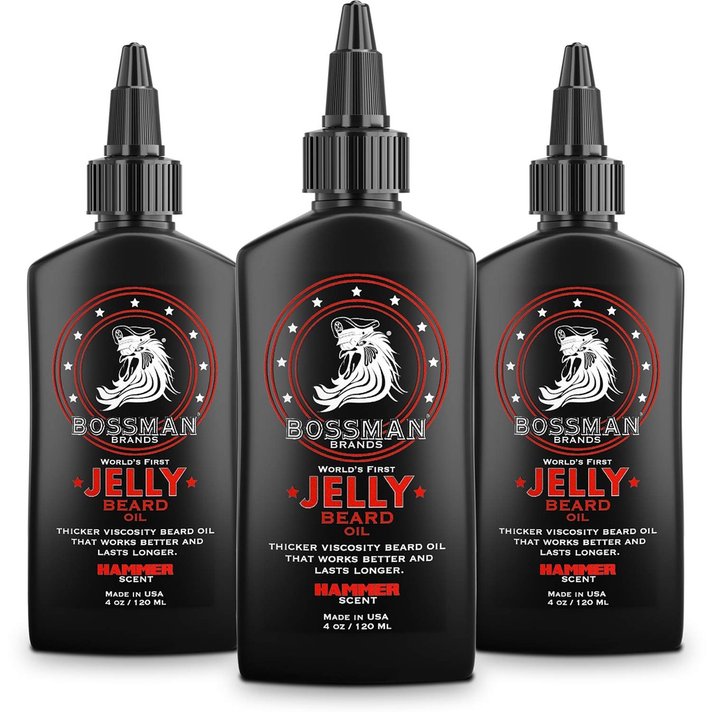 Bossman Jelly Beard Oil για τους άνδρες - 3 Pack (12 oz σε Σύνολο, Hammer Slead) – Μαλακώνει, Ενυδατώνει και τις συνθήκες με φυσικά συστατικά