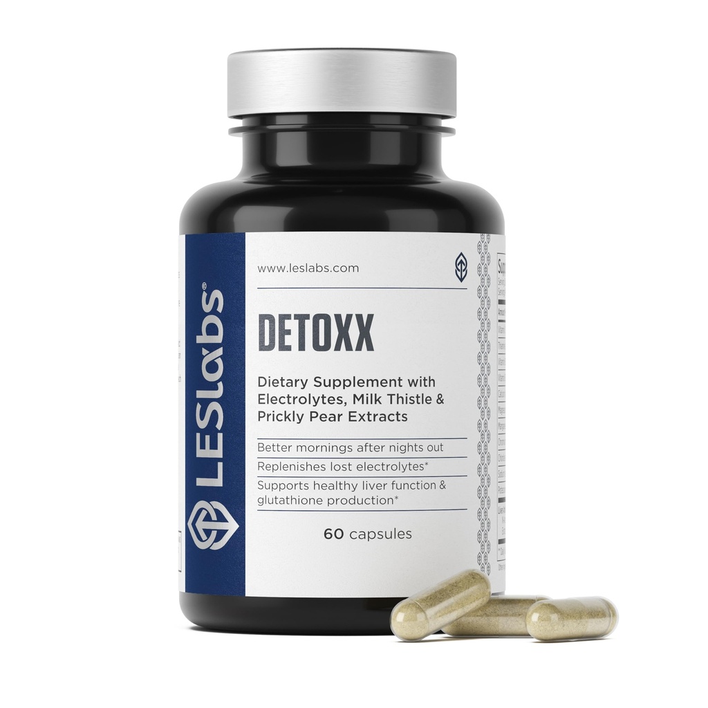 LES Labs DeToxx – Καλύτερα πρωινά & αποκατάσταση, υποστήριξη ήπατος, ηλεκτρολυτική συμπλήρωση και υποστήριξη γλουταθιόνης – Prickly Pear, γαϊδουράγκαθο γάλακτος & NAC – Συμπλήρωμα μη ΓΤΟ – 60 κάψουλες