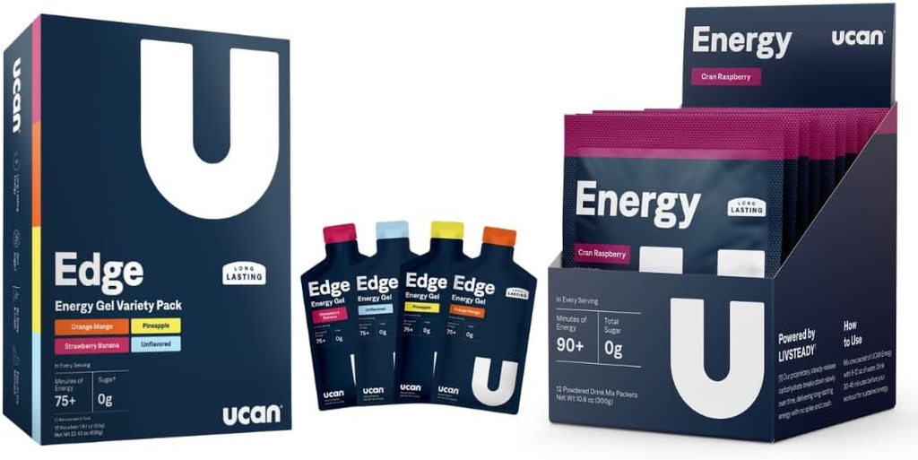 UCAN Training Starter Pack, Edge Energy Gel Variety Pack, Energy Powder Cran-Raz, Pre & Post προπόνηση για άνδρες και γυναίκες