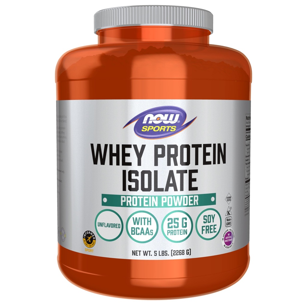 Τώρα τρόφιμα Αθλητική Διατροφή, Whey Protein Isolate, 25 g με BCAAs, Άγευστη σκόνη, 5-Pound