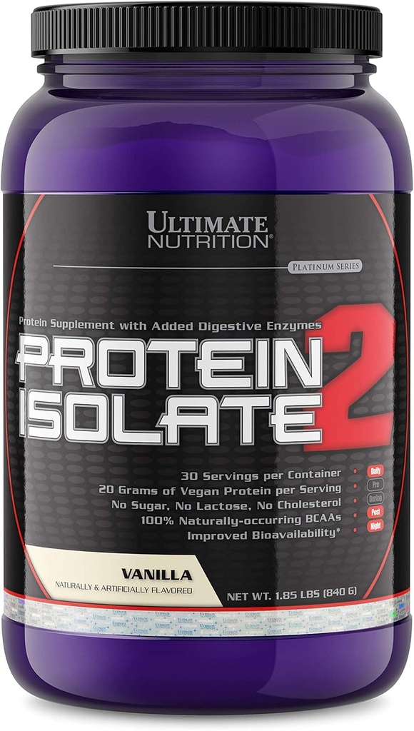 Ultimate Διατροφή Vegan Plant Based Protein Isolate Powder - Χωρίς Ζάχαρη και Χωρίς Λακτόζη - 20 γραμμάρια πρωτεΐνης ανά υπηρεσία με 100% φυσικά Occurring BCAAs, Βανίλια, 2 Λίρες