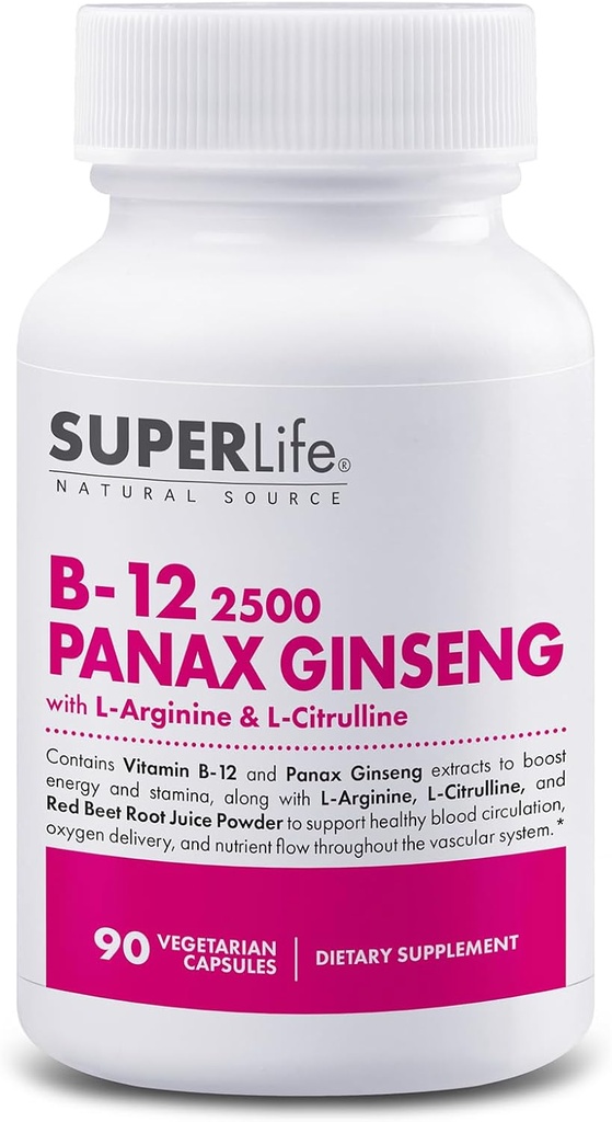 Fresh Start Vitamin B-12 2500 & Panax Ginseng with L-Arginine & L-Citrulline - Powerful Energy Booster | Supports Normal Blood Flow & Energy Metabolism | Supplement - 90 Capsules
