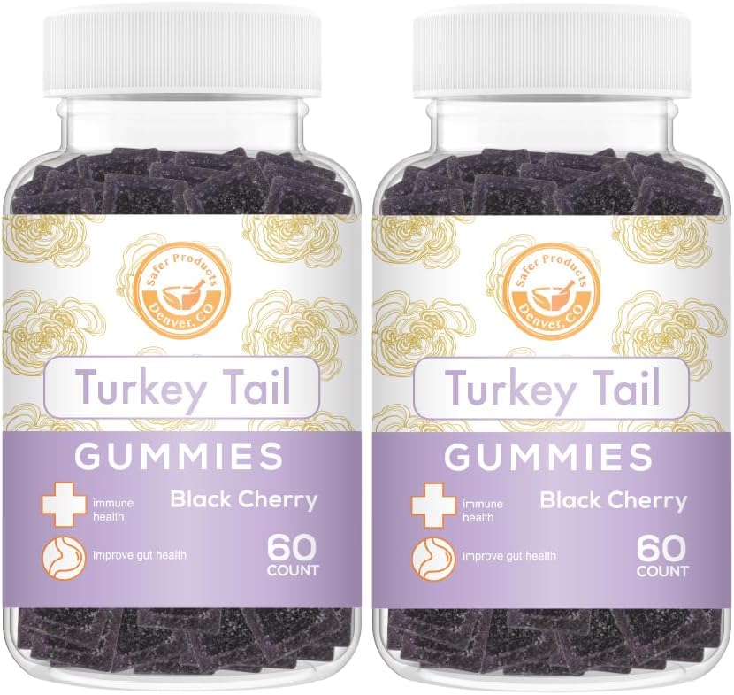 Turkey Tail Mushroom Gummies - May Support Immune Health and Gut Microbiome - Black Cherry Flavor - Vegan, Non-GMO, Gluten-Free, Gelatin Free - 120 Count