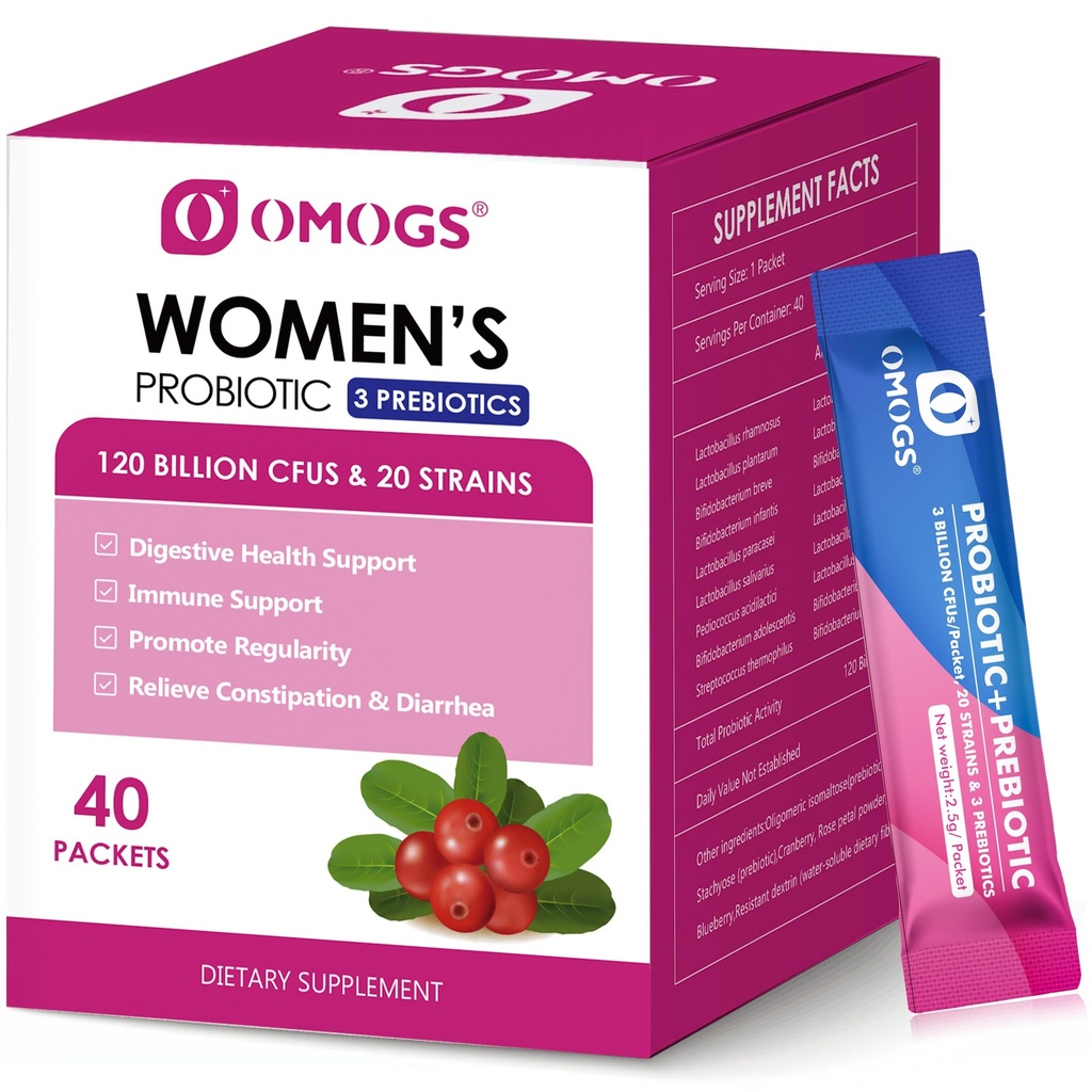 OMOGS Γυναικεία προβιοτικά, 120-δισεκατομμύρια-CFUs, 18 Strains, με 3 Prebiotics και Cranberry Extract, Βοήθεια για την ανοσοενισχυτικό ενισχυτή, Digestive Health, Gut Health και Κολπική Υγεία