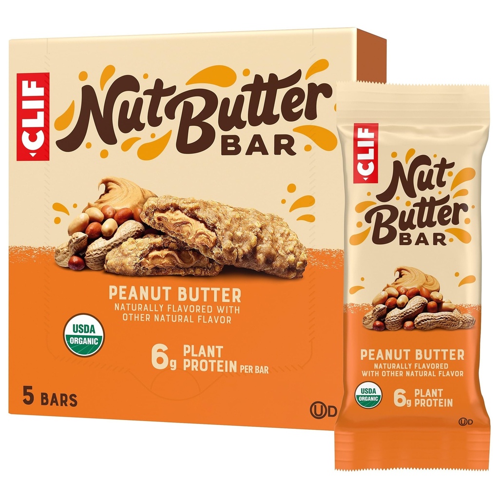 CLIF Butter Bar - Φυστικοβούτυρο - Γεμισμένες Ενεργειακές Ράβδοι - Μη ΓΤΟ - USDA Organic - Plant-based - Χαμηλή Γλυκαιμική - 1,76 oz. (5 Pack)